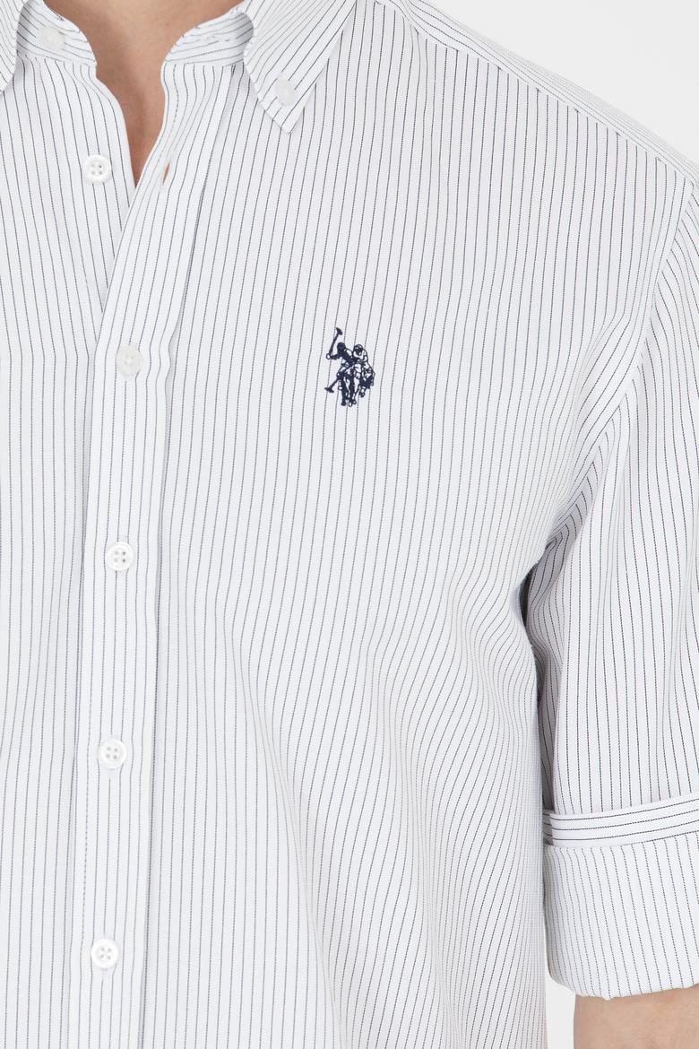 Erkek Lacivert Çizgili Beyaz Gömlek - 50273941023