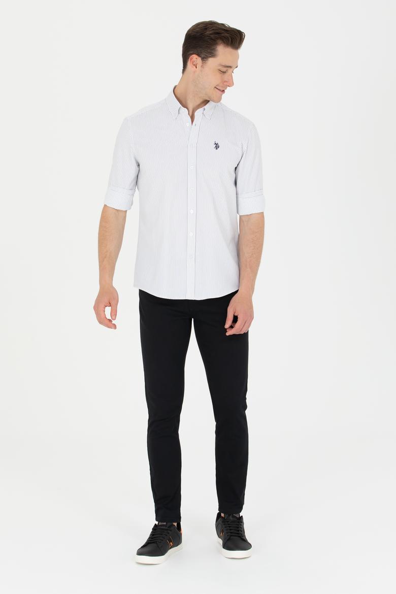 Erkek Lacivert Çizgili Beyaz Gömlek - 50273941023