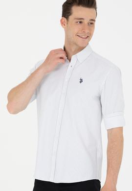 Erkek Lacivert Çizgili Beyaz Gömlek - 50273941023