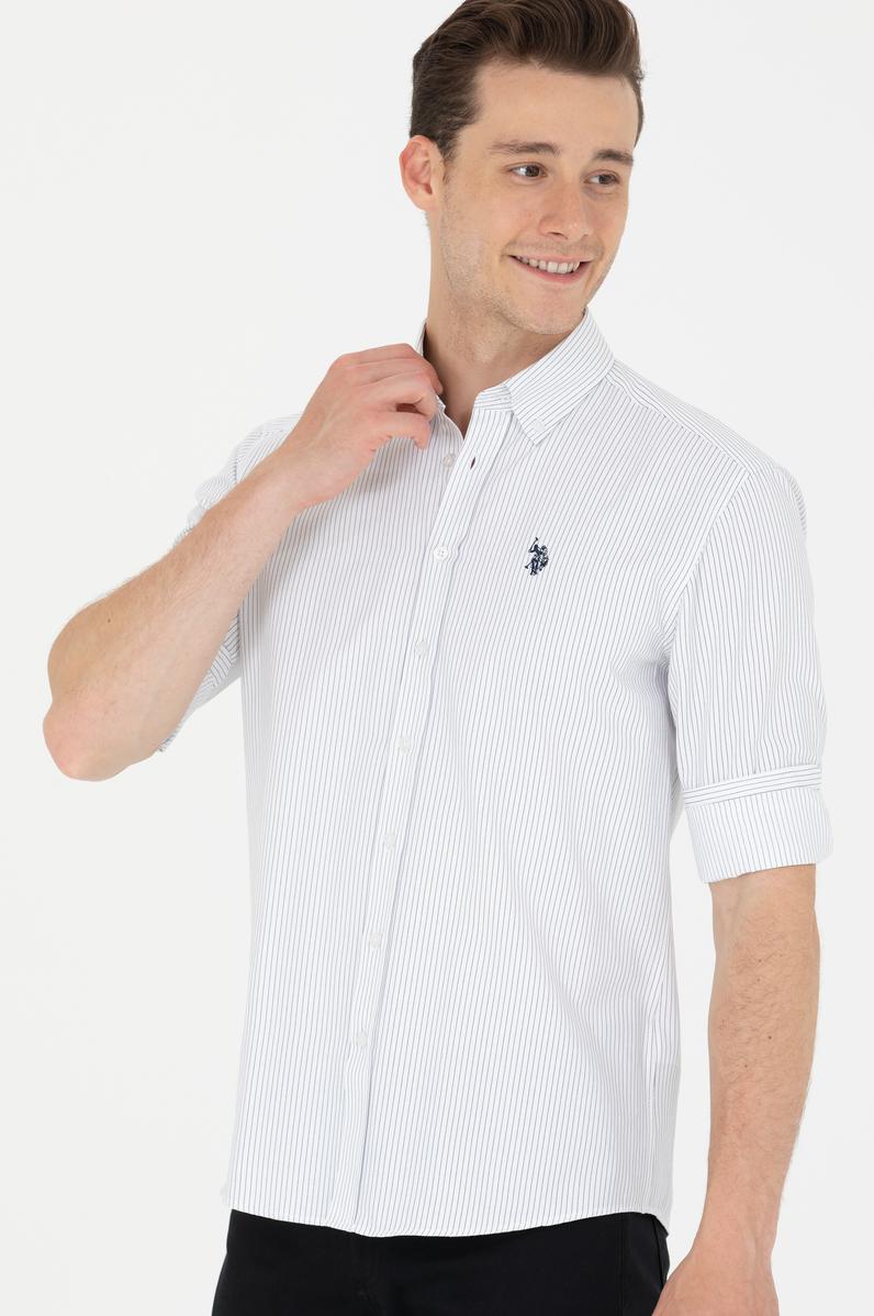 Erkek Lacivert Çizgili Beyaz Gömlek