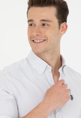 Erkek Lacivert Çizgili Beyaz Gömlek - 50273941023