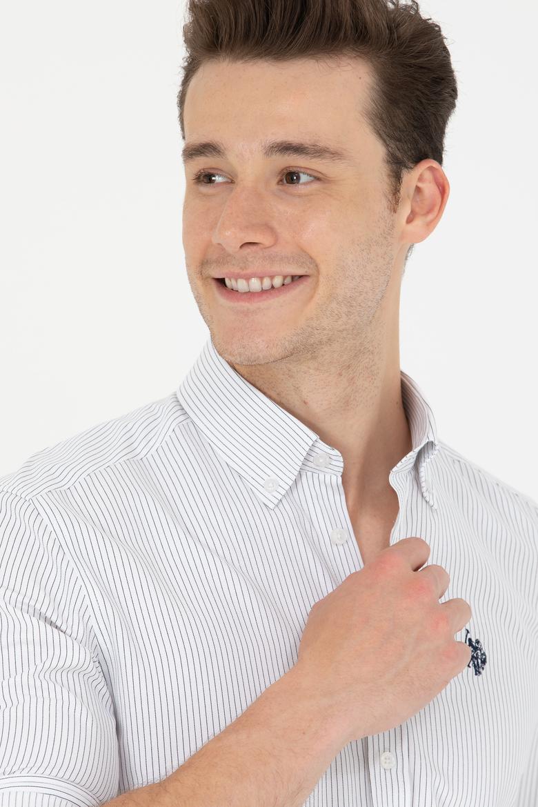 Erkek Lacivert Çizgili Beyaz Gömlek - 50273941023