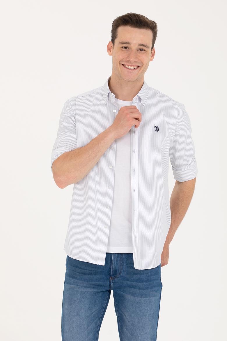Erkek Saks Çizgili Beyaz Gömlek - 50273941028