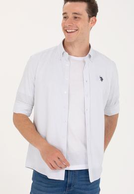 Erkek Saks Çizgili Beyaz Gömlek - 50273941028