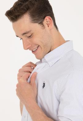 Erkek Saks Çizgili Beyaz Gömlek - 50273941028