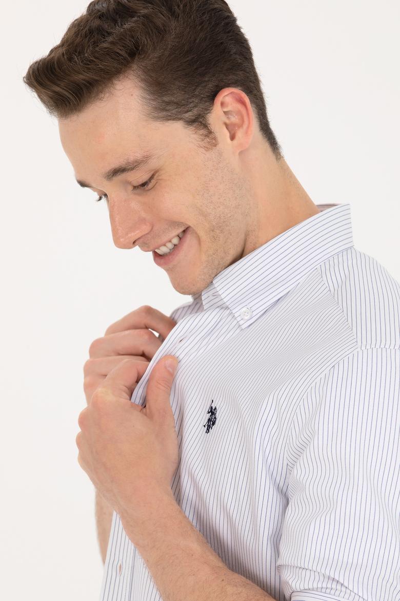 Erkek Saks Çizgili Beyaz Gömlek - 50273941028