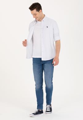 Erkek Saks Çizgili Beyaz Gömlek - 50273941028