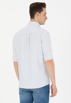 Erkek Lacivert Kareli Beyaz Gömlek - 50273945009