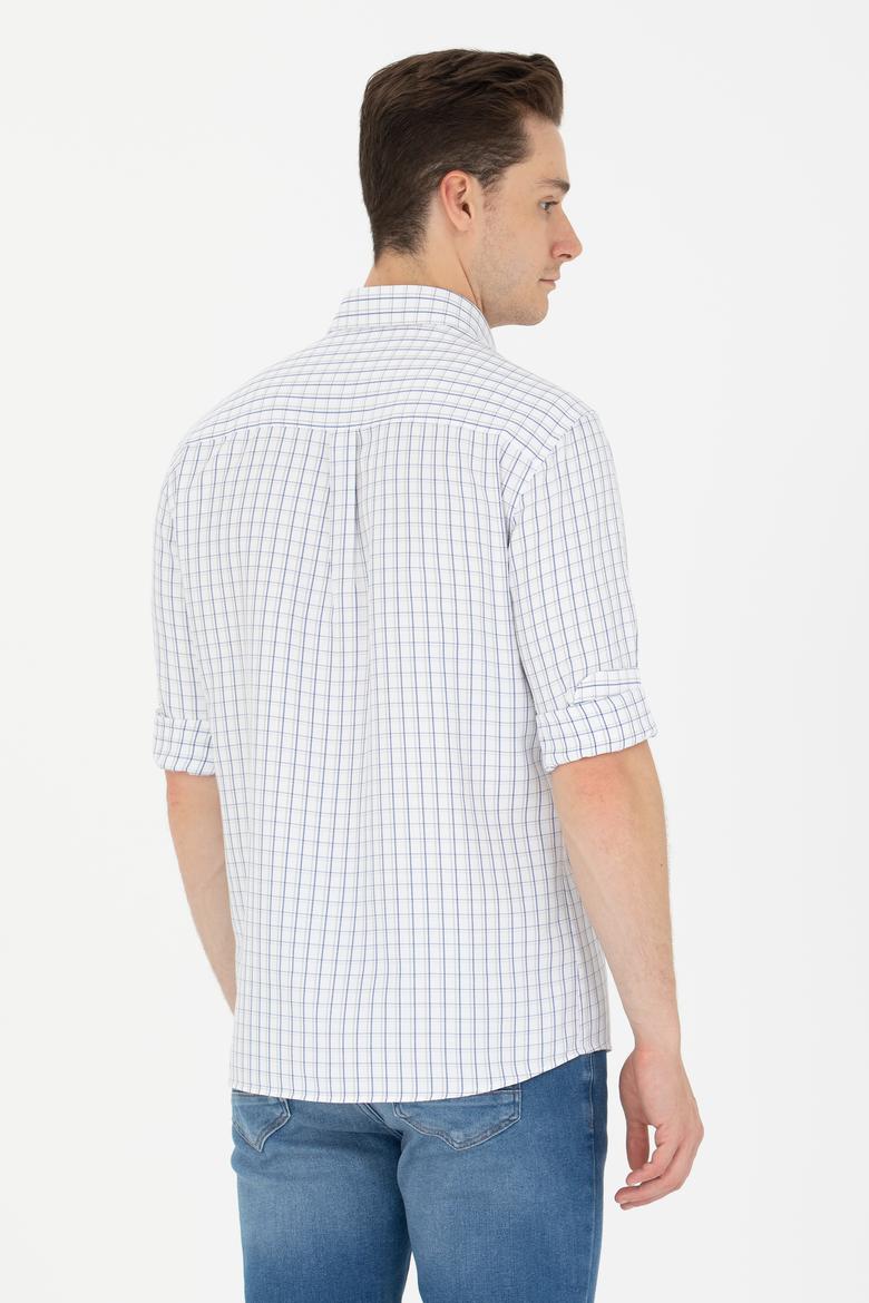 Erkek Lacivert Kareli Beyaz Gömlek - 50273945009