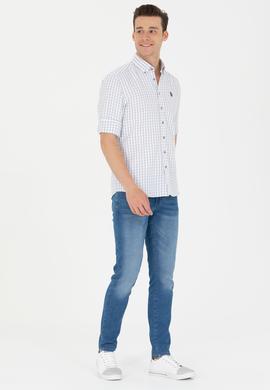 Erkek Lacivert Kareli Beyaz Gömlek - 50273945009