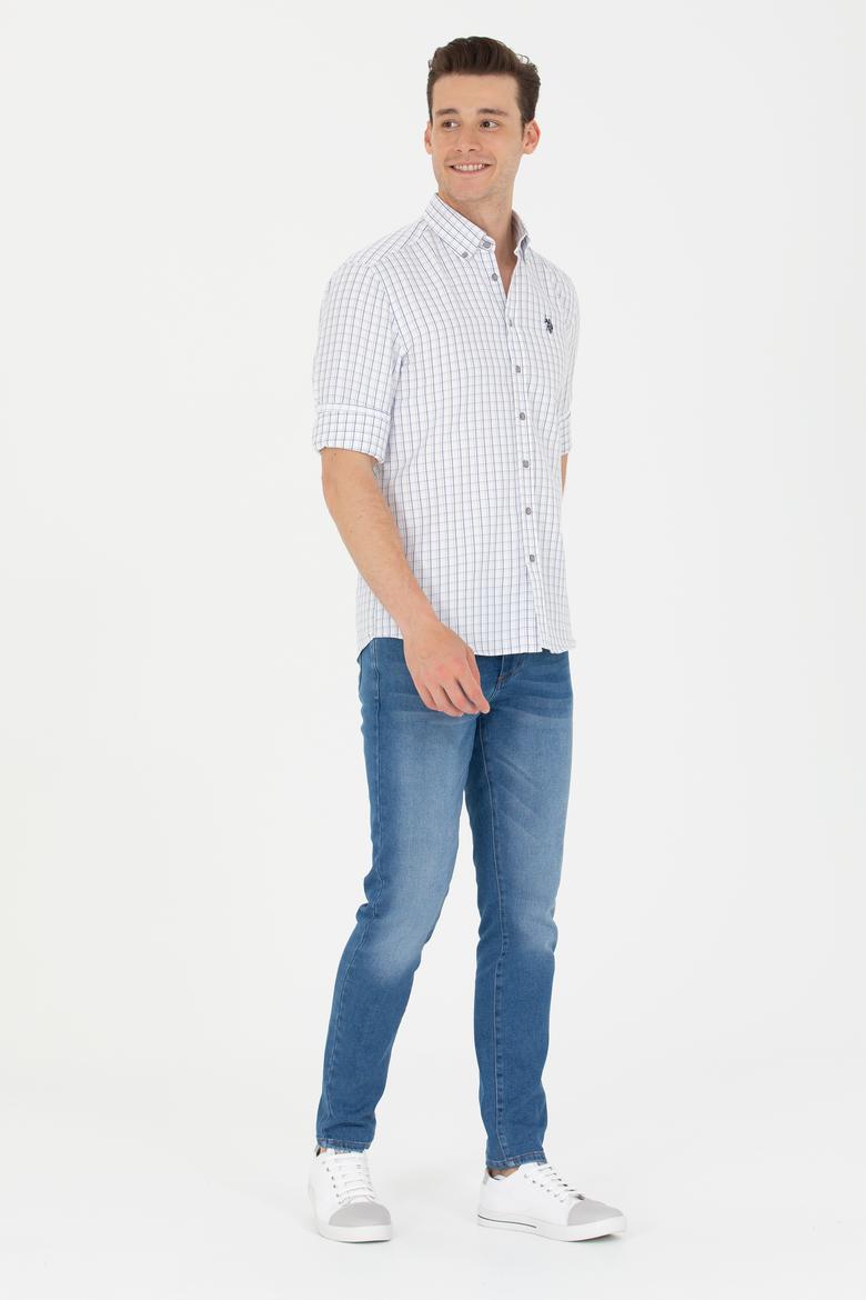 Erkek Lacivert Kareli Beyaz Gömlek - 50273945009
