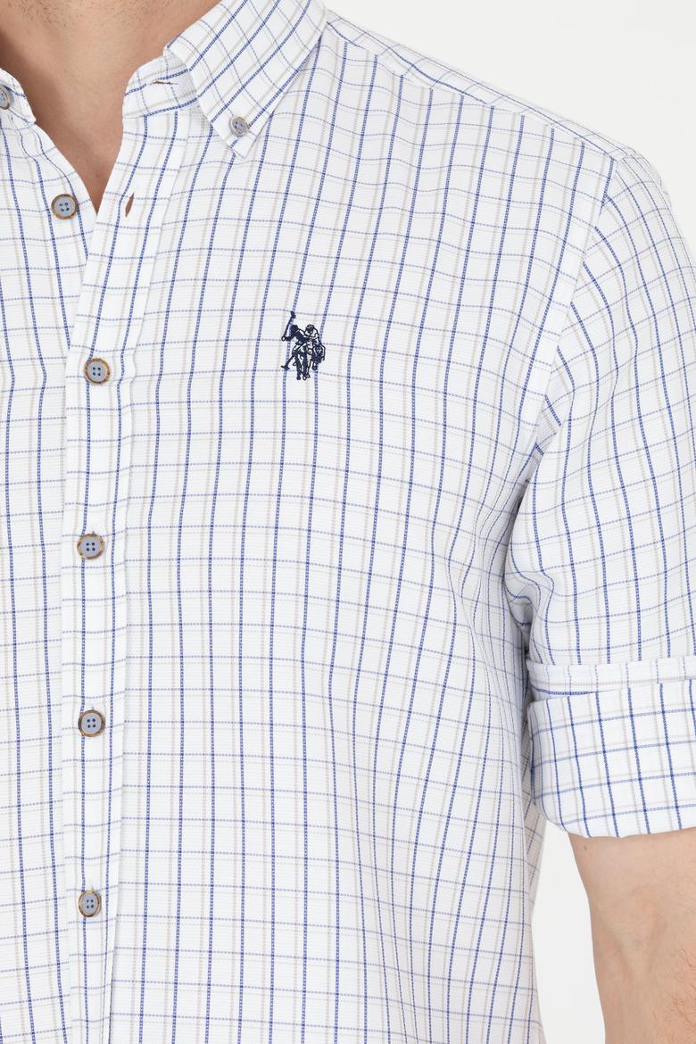 Erkek Lacivert Kareli Beyaz Gömlek - 50273945009