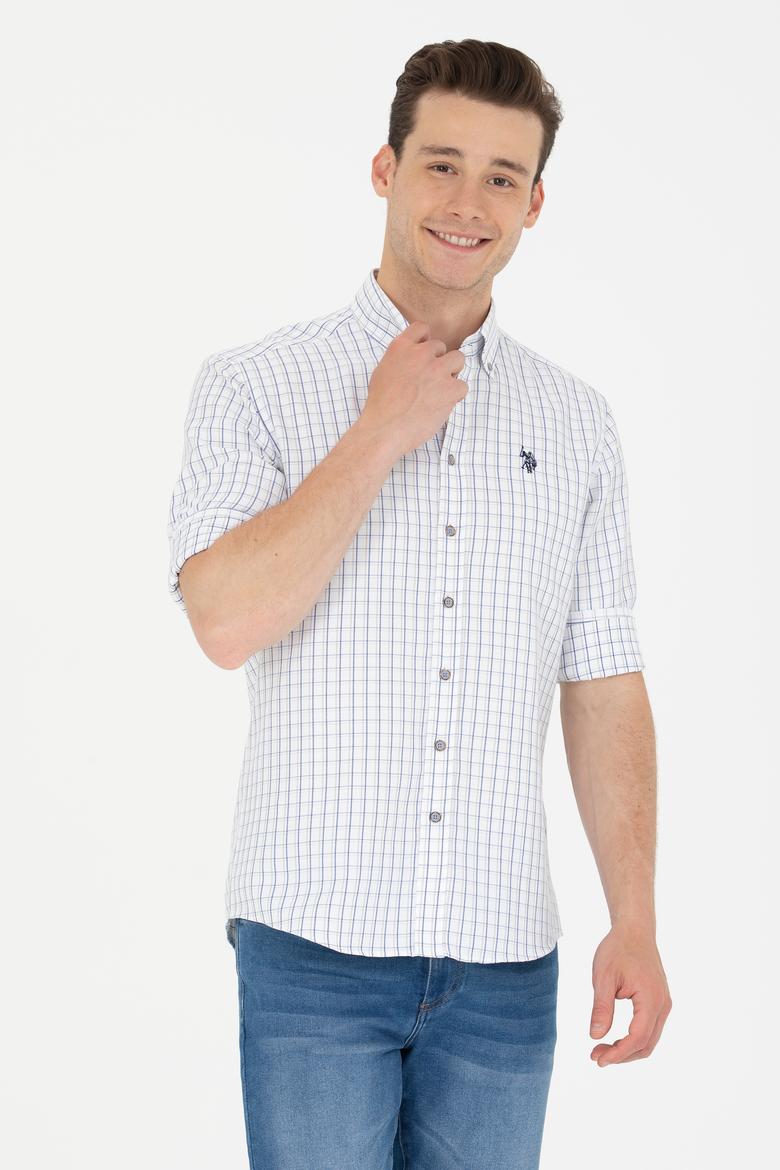 Erkek Lacivert Kareli Beyaz Gömlek