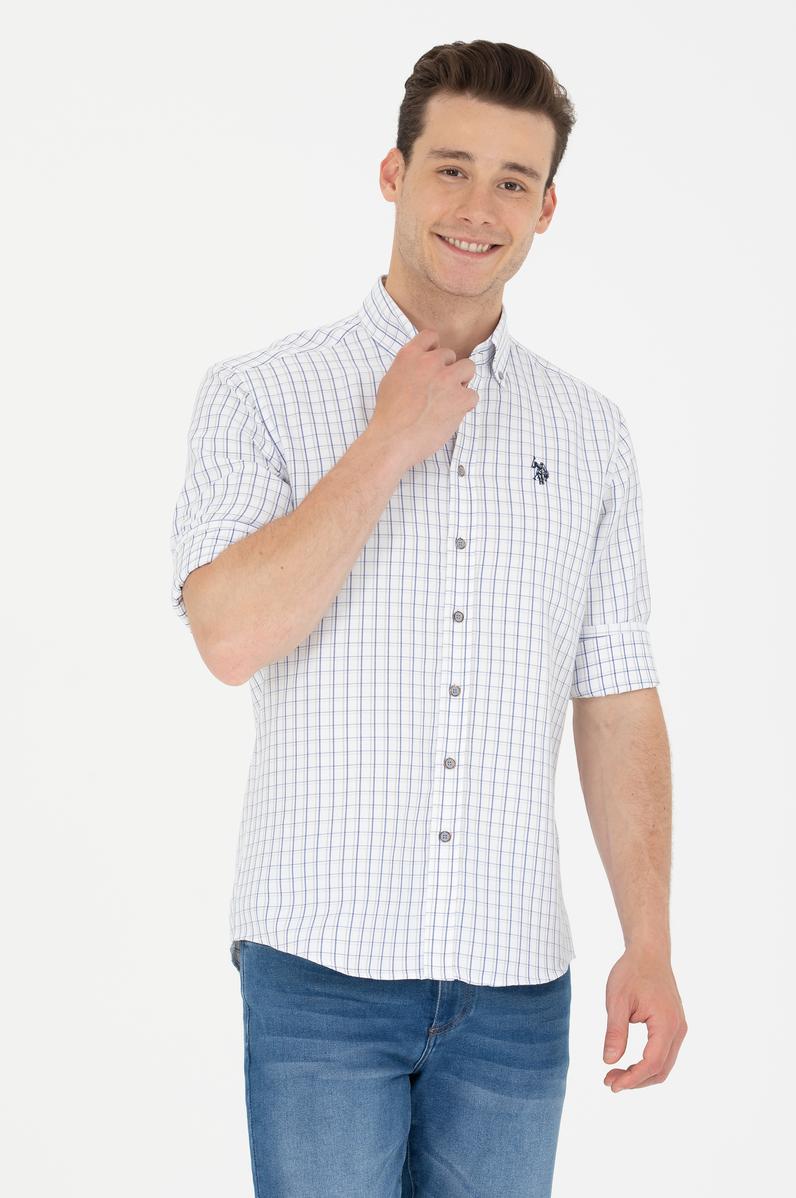 Erkek Lacivert Kareli Beyaz Gömlek