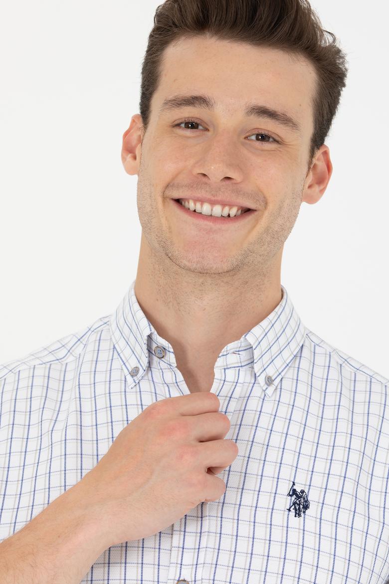 Erkek Lacivert Kareli Beyaz Gömlek - 50273945009