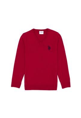 Kız Çocuk Kırmızı Basic V Yaka Kazak - 50275850052