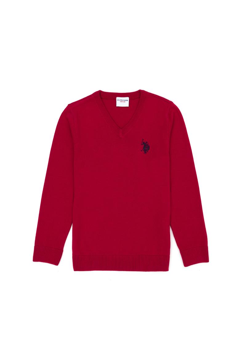 Kız Çocuk Kırmızı Basic V Yaka Kazak - 50275850052