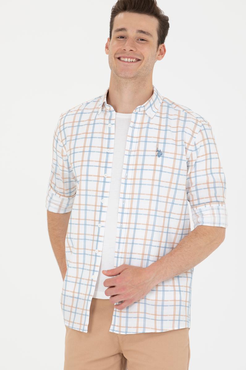 Erkek Ekoseli Ekru Gömlek