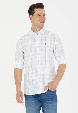 Erkek Mavi Ekoseli Beyaz Gömlek - 50266122026