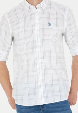 Erkek Mavi Ekoseli Beyaz Gömlek - 50266122026