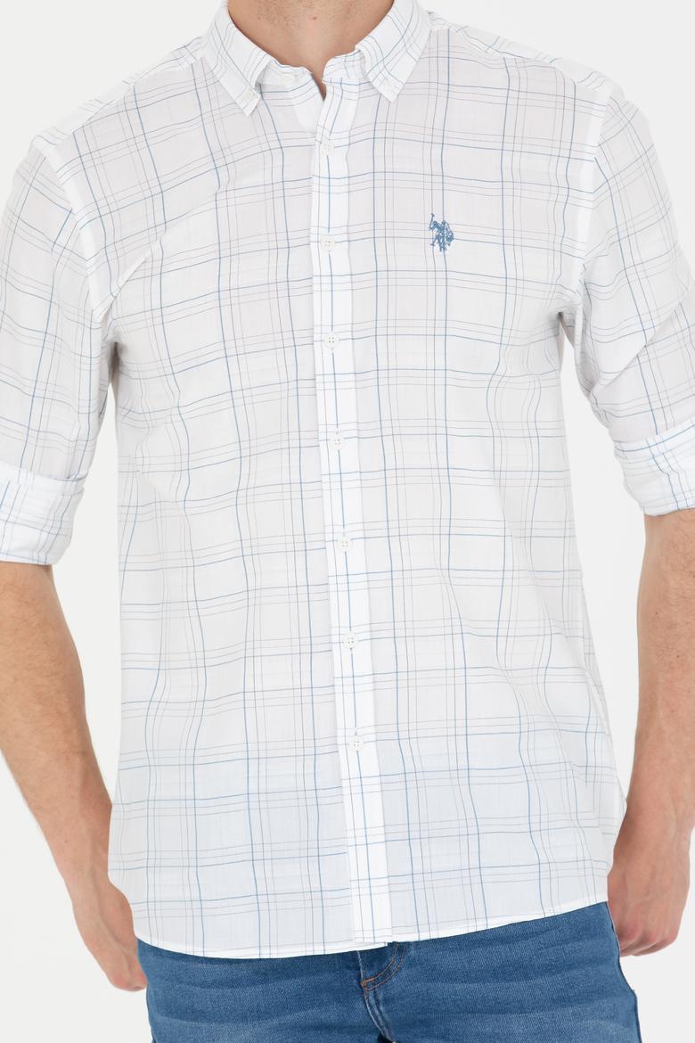 Erkek Mavi Ekoseli Beyaz Gömlek - 50266122026