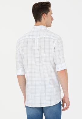 Erkek Mavi Ekoseli Beyaz Gömlek - 50266122026