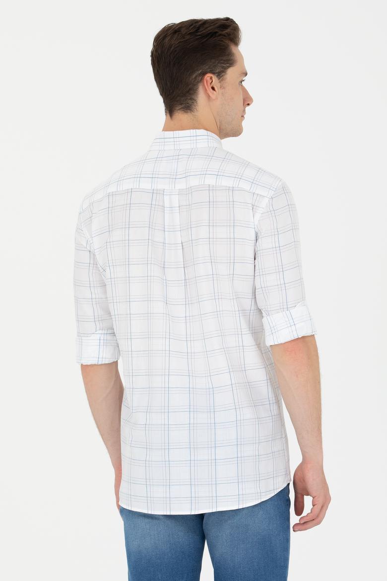 Erkek Mavi Ekoseli Beyaz Gömlek - 50266122026