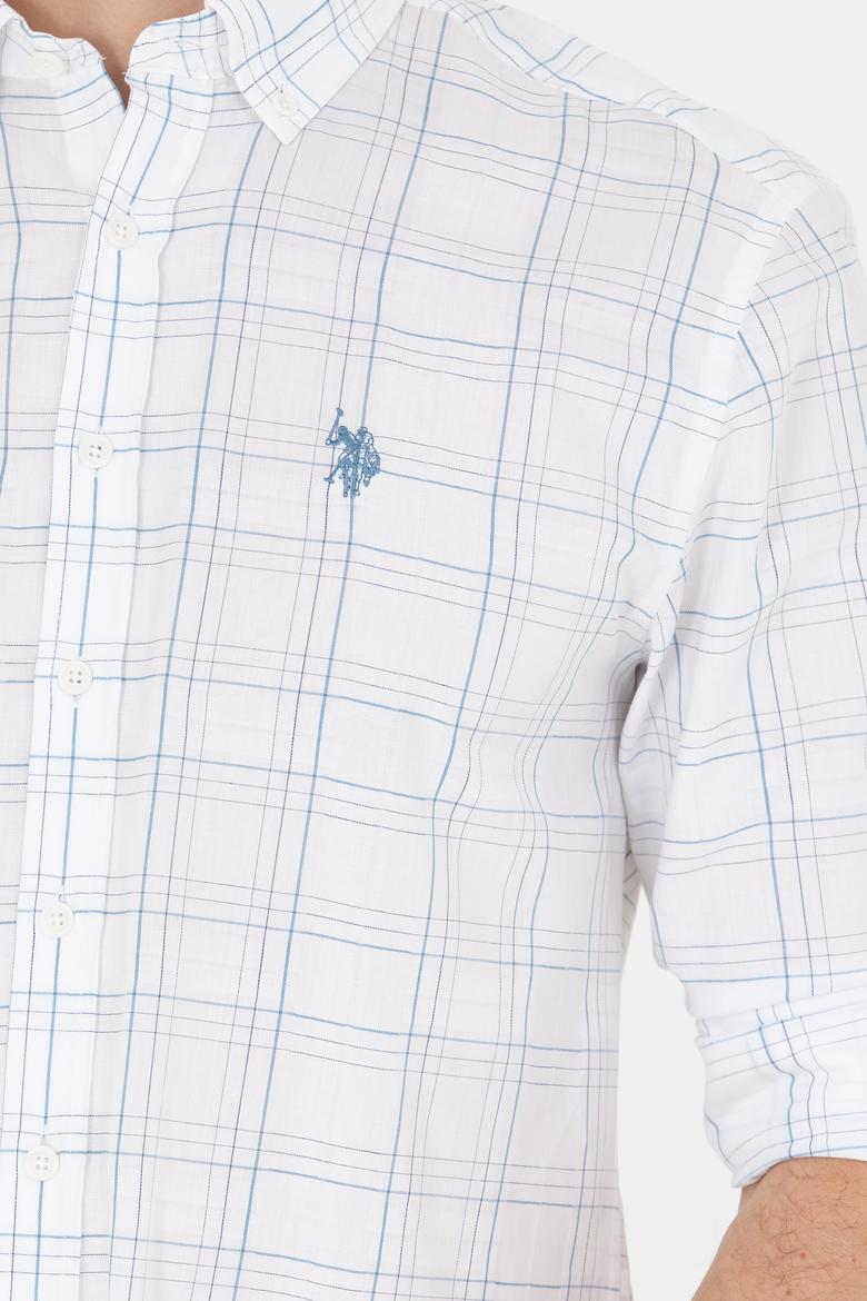 Erkek Mavi Ekoseli Beyaz Gömlek - 50266122026