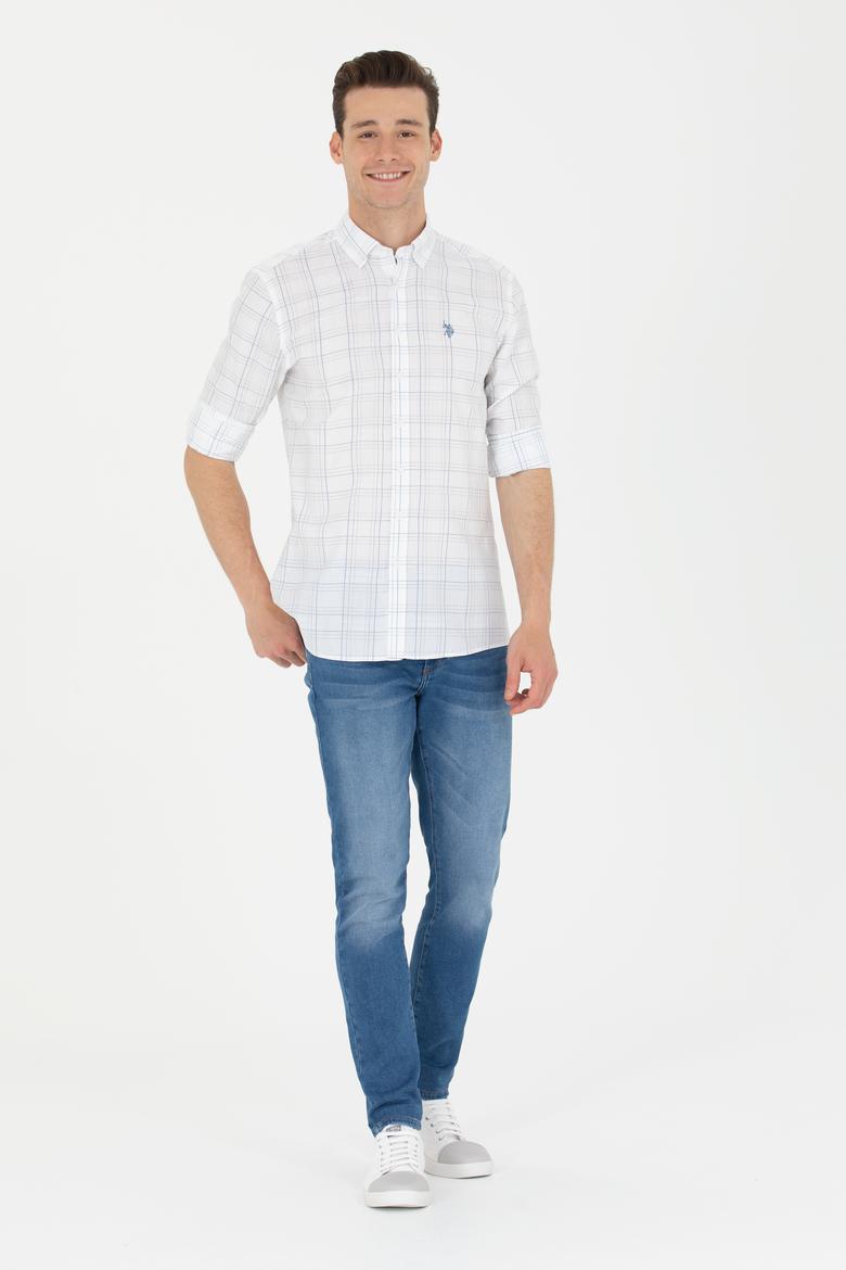 Erkek Mavi Ekoseli Beyaz Gömlek - 50266122026