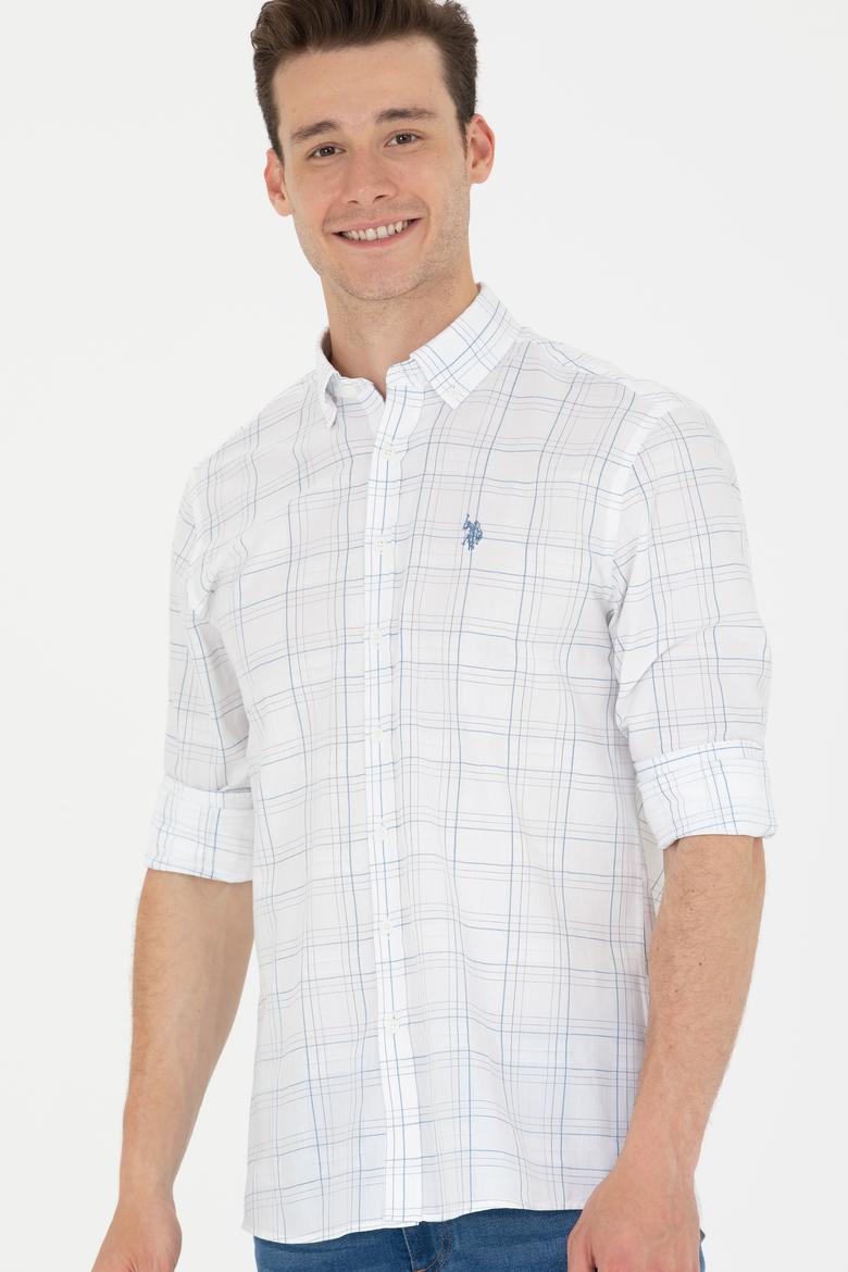 Erkek Mavi Ekoseli Beyaz Gömlek - 50266122026