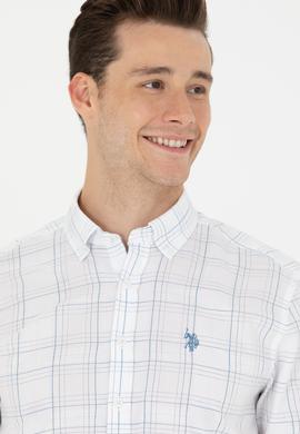 Erkek Mavi Ekoseli Beyaz Gömlek - 50266122026