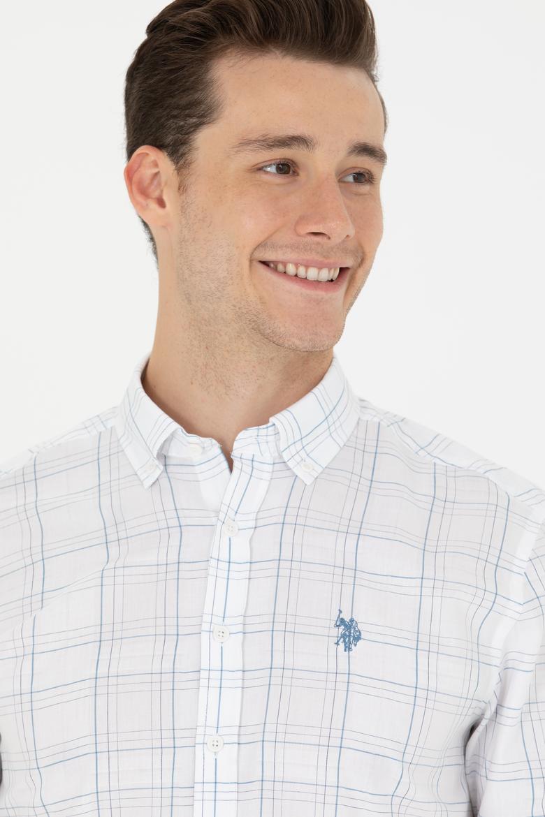 Erkek Mavi Ekoseli Beyaz Gömlek - 50266122026