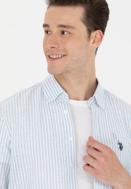 Erkek Mavi Çizgili Beyaz Gömlek - 50275859009