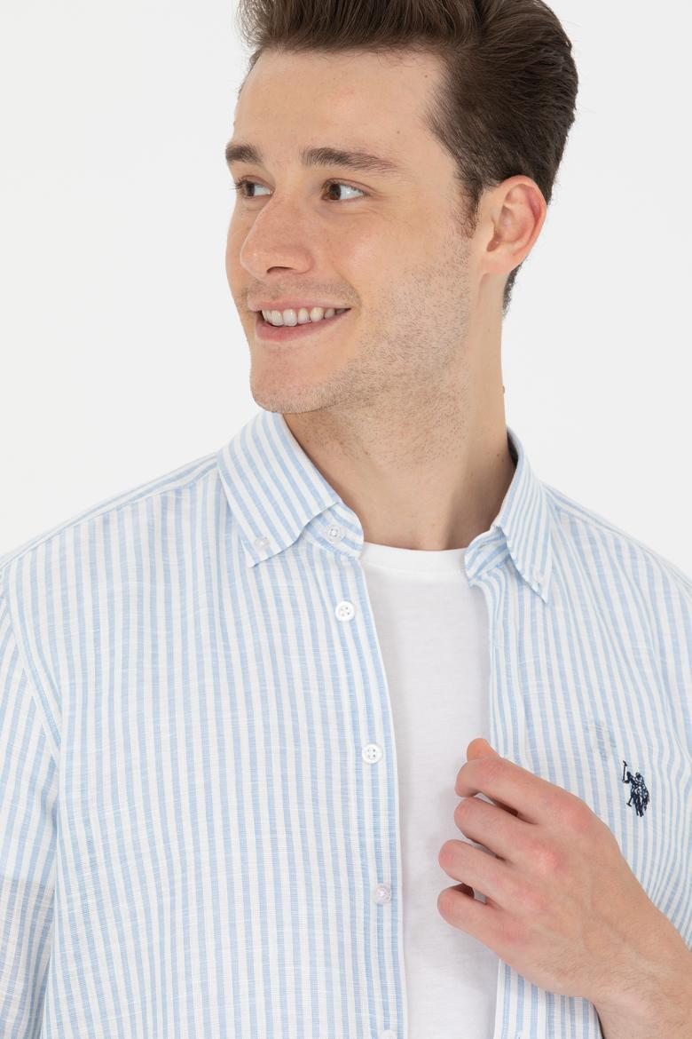 Erkek Mavi Çizgili Beyaz Gömlek - 50275859009
