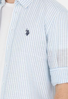 Erkek Mavi Çizgili Beyaz Gömlek - 50275859009