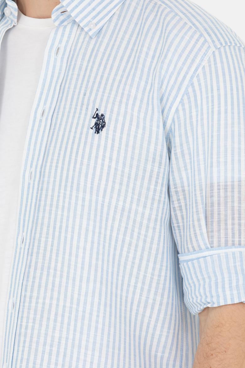 Erkek Mavi Çizgili Beyaz Gömlek - 50275859009