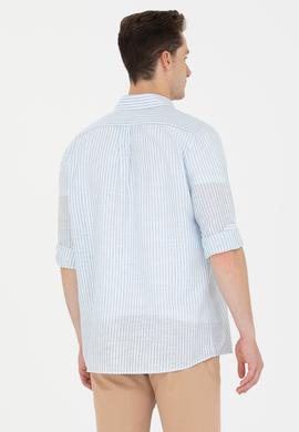 Erkek Mavi Çizgili Beyaz Gömlek - 50275859009