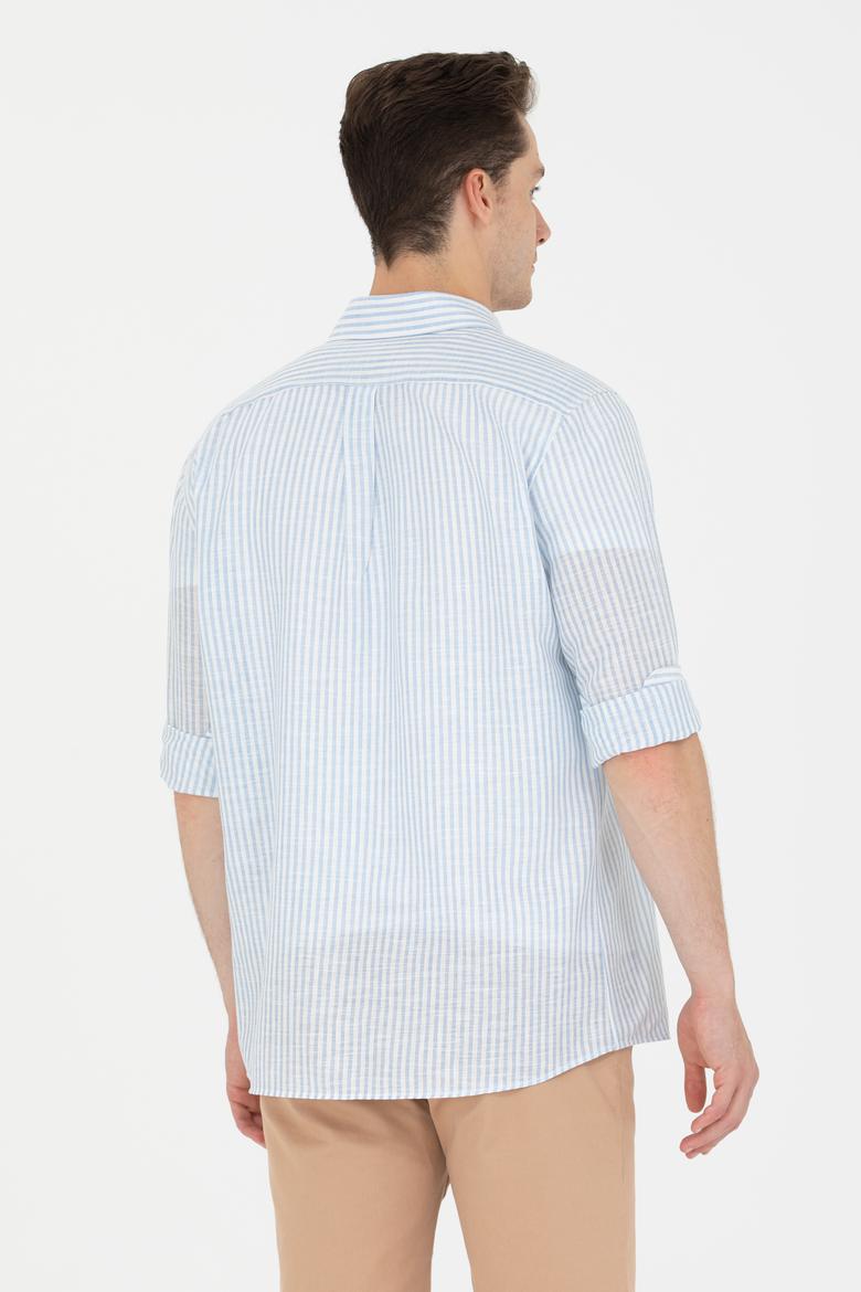 Erkek Mavi Çizgili Beyaz Gömlek - 50275859009
