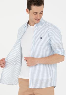 Erkek Mavi Çizgili Beyaz Gömlek - 50275859009