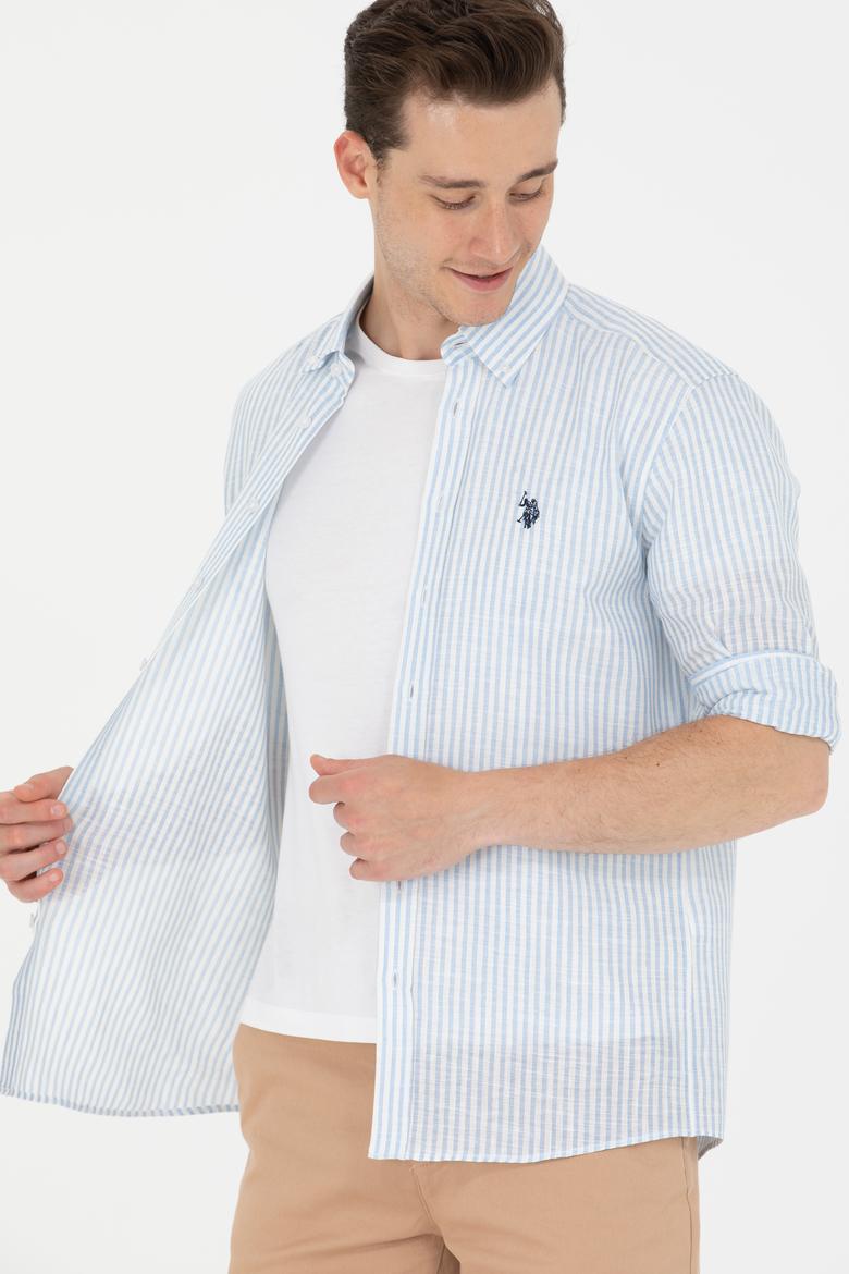 Erkek Mavi Çizgili Beyaz Gömlek