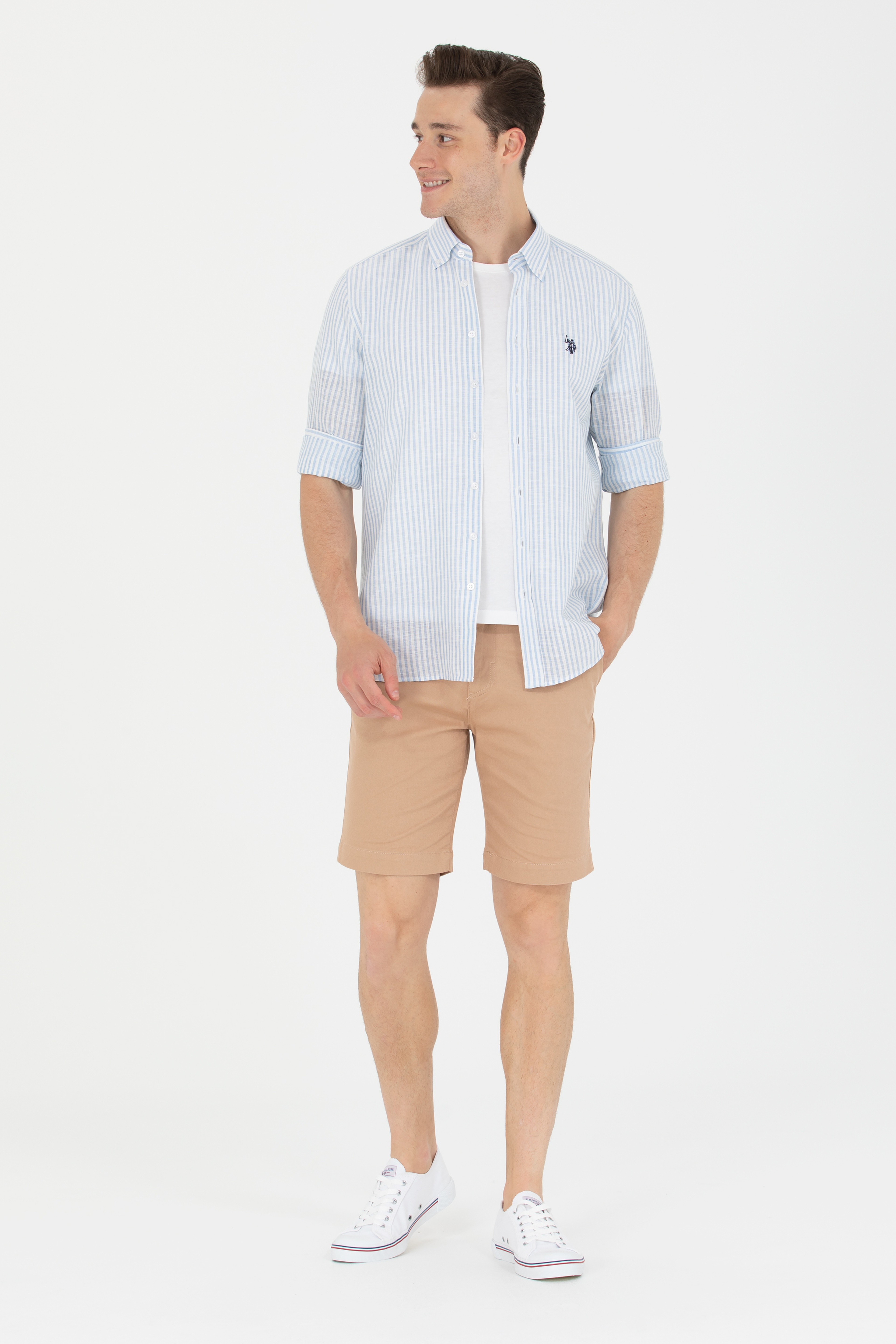 Erkek Mavi Çizgili Beyaz Gömlek