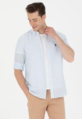 Erkek Mavi Çizgili Beyaz Gömlek - 50275859009