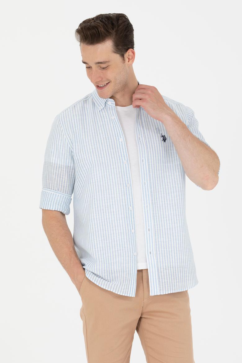 Erkek Mavi Çizgili Beyaz Gömlek - 50275859009