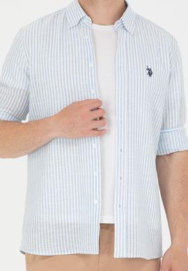 Erkek Mavi Çizgili Beyaz Gömlek - 50275859009