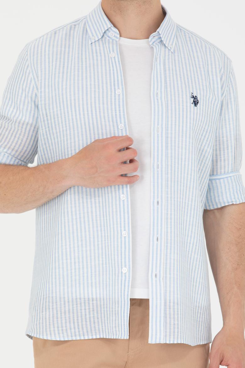 Erkek Mavi Çizgili Beyaz Gömlek - 50275859009