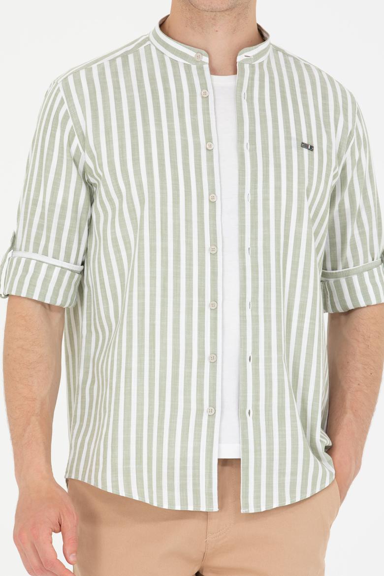 Erkek Haki Çizgili Beyaz Gömlek - 50275861006