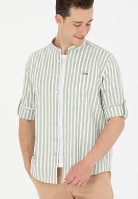 Erkek Haki Çizgili Beyaz Gömlek - 50275861006