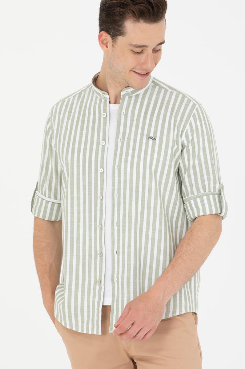 Erkek Haki Çizgili Beyaz Gömlek