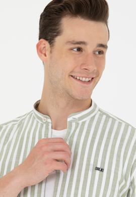Erkek Haki Çizgili Beyaz Gömlek - 50275861006