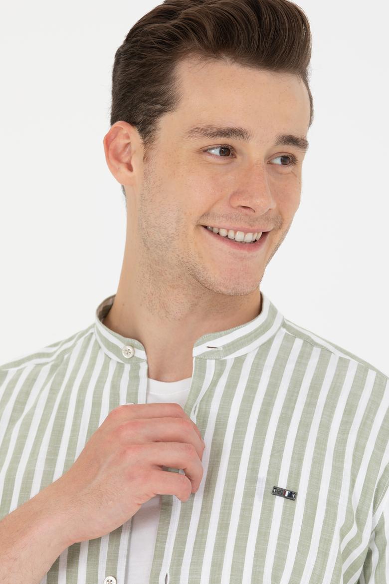 Erkek Haki Çizgili Beyaz Gömlek - 50275861006